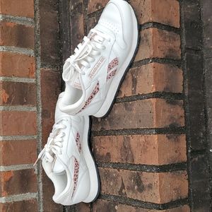 Reebok Classics White. and tan Leather with Pink Leopard Size 7